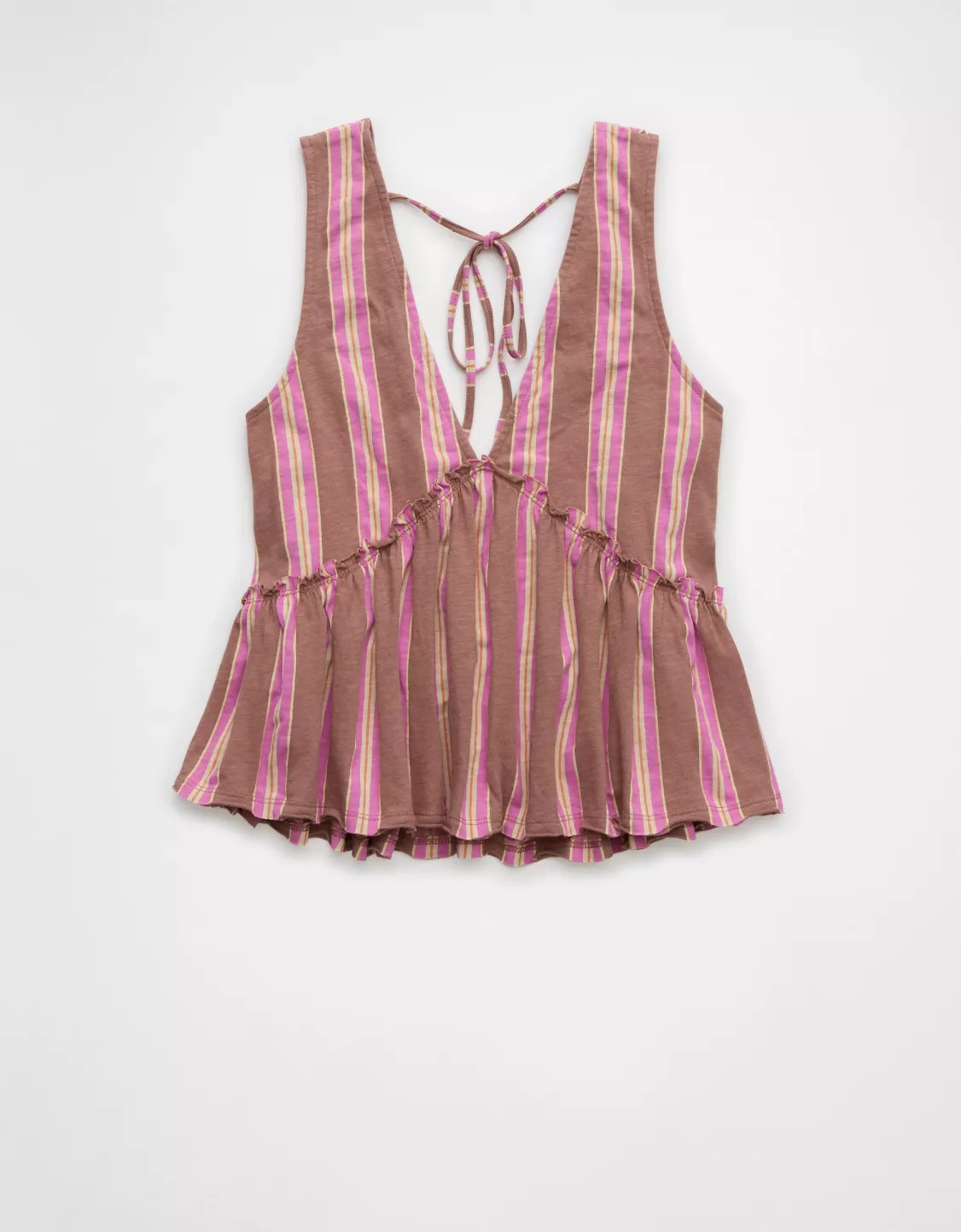 AE Sunchaser Knit V-Neck Striped Swing Tank Top | American Eagle Outfitters (US & CA)