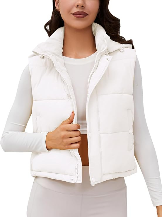 Women's Puffer Vest Hooded Button Down Zip Up Winter Outerwear Vests with Pockets | Amazon (US)