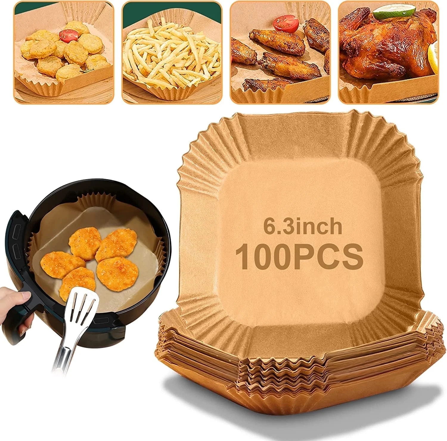 M Buder 100 PCS 6.3-inch Square Air Fryer Liners, Non-stick, Oil-proof, Waterproof Parchment Pape... | Walmart (US)