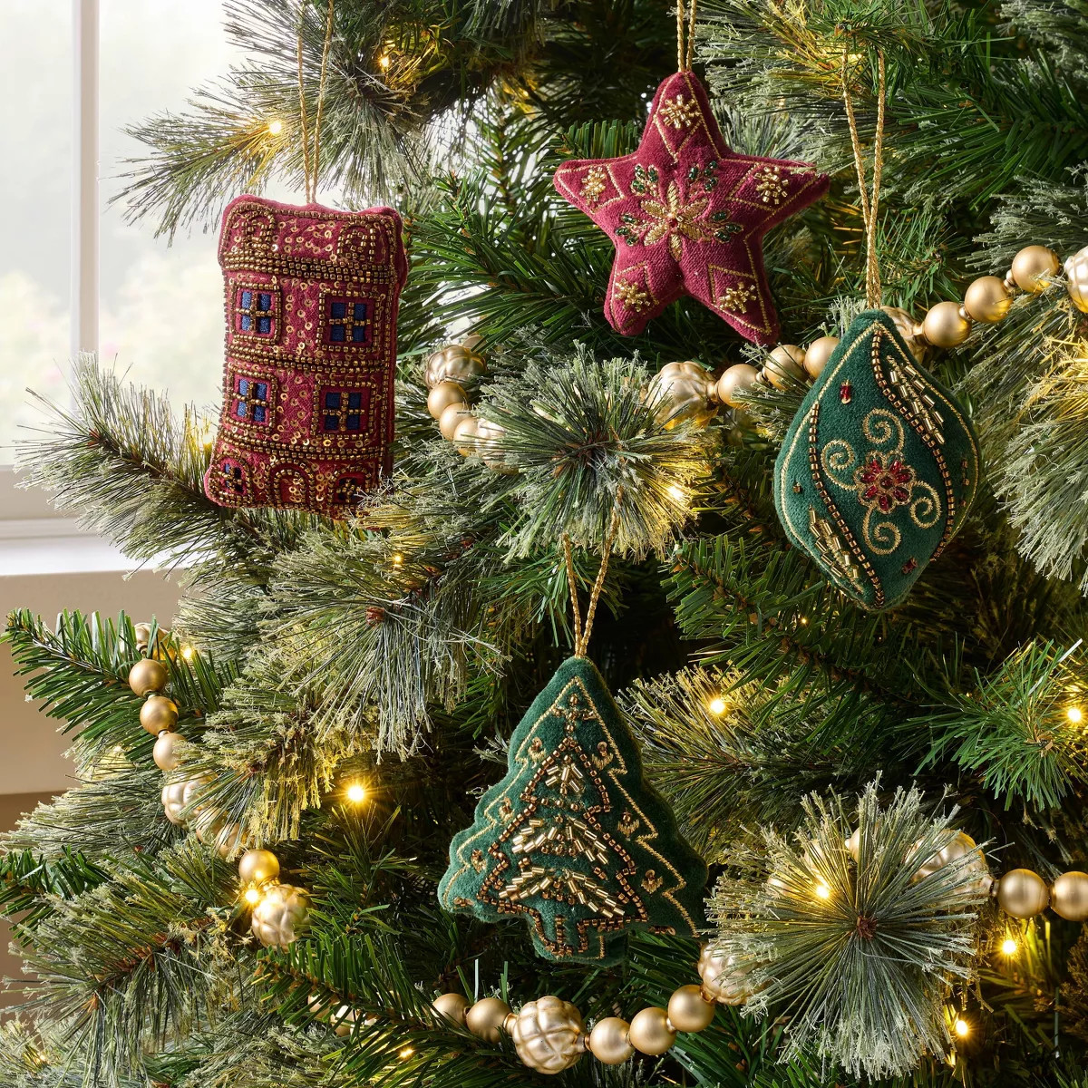 Set of 4 Beaded Fabric Tree Ornaments - Threshold\u2122 designed with Studio McGee | Target