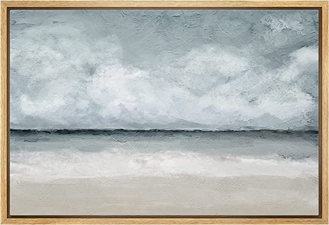 wall26 Framed Canvas Print Wall Art Stormy Watercolor Ocean Sea Beach Horizon Nature Wilderness I... | Amazon (US)