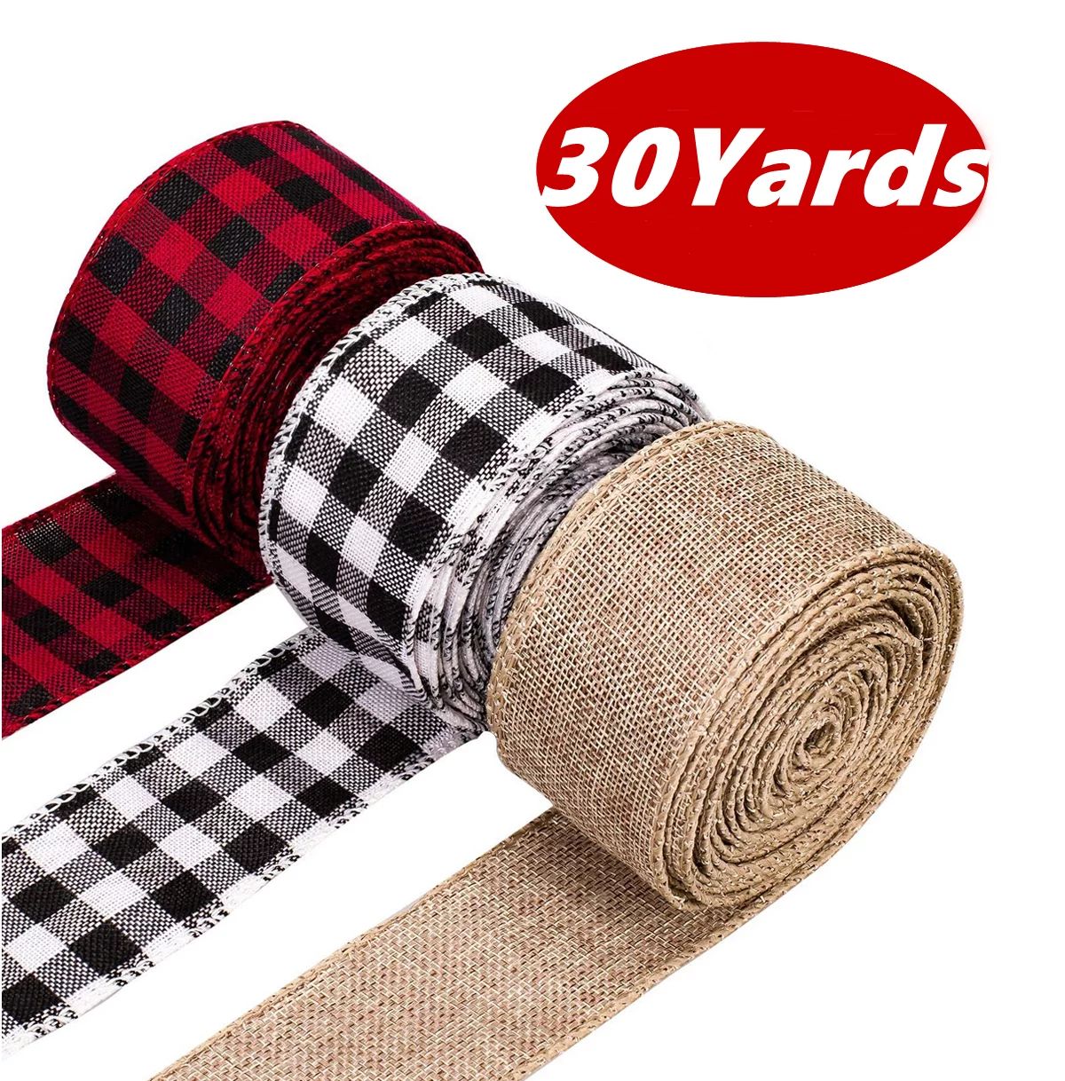 Burlap Ribbon for Gift Wrapping Christmas Tree Ribbons Buffalo Plaid Black White Red Craft Wired ... | Walmart (US)