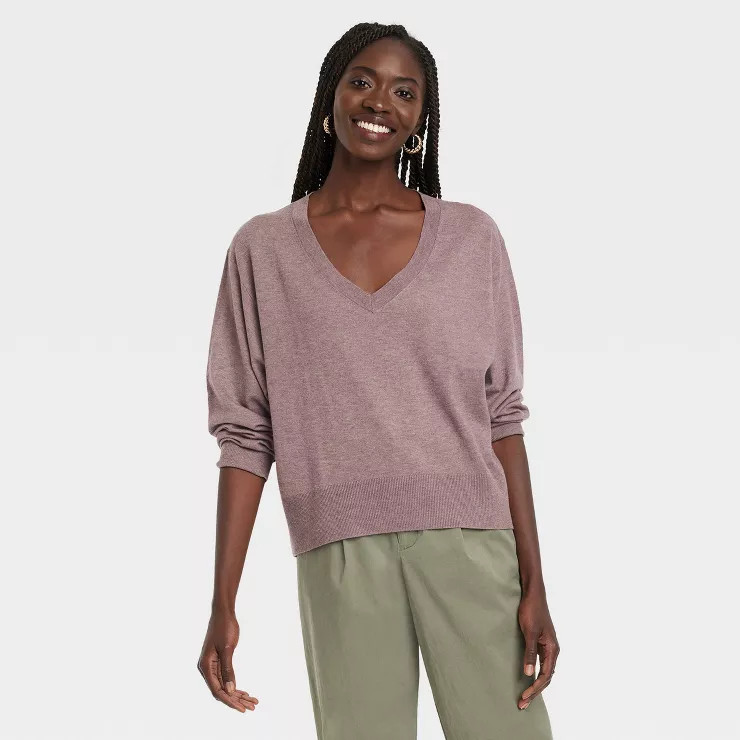 Women's Fine Gauge V-Neck Sweater - A New Day™ | Target