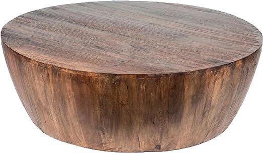 Benjara 43 Inch Mango Wood Conversation Coffee Table, Smooth Drum Shape, Rich Brown | Amazon (US)