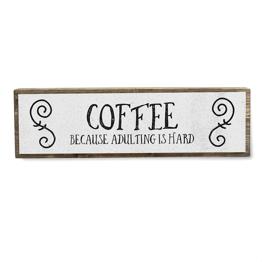 Coffee Because Adulting Is Hard - Handmade Metal Wood Coffee Sign – Cute Rustic Wall Decor Art ... | Amazon (US)