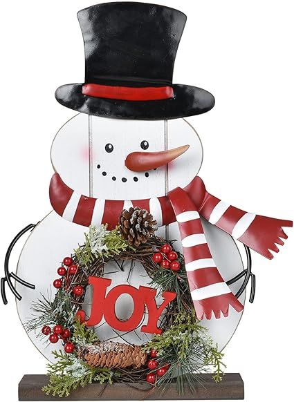 Lvydec Snowman Christmas Tabletop Decoration Wood Joy Sign, 17 Inch Rustic Snowman with Stand and... | Amazon (US)