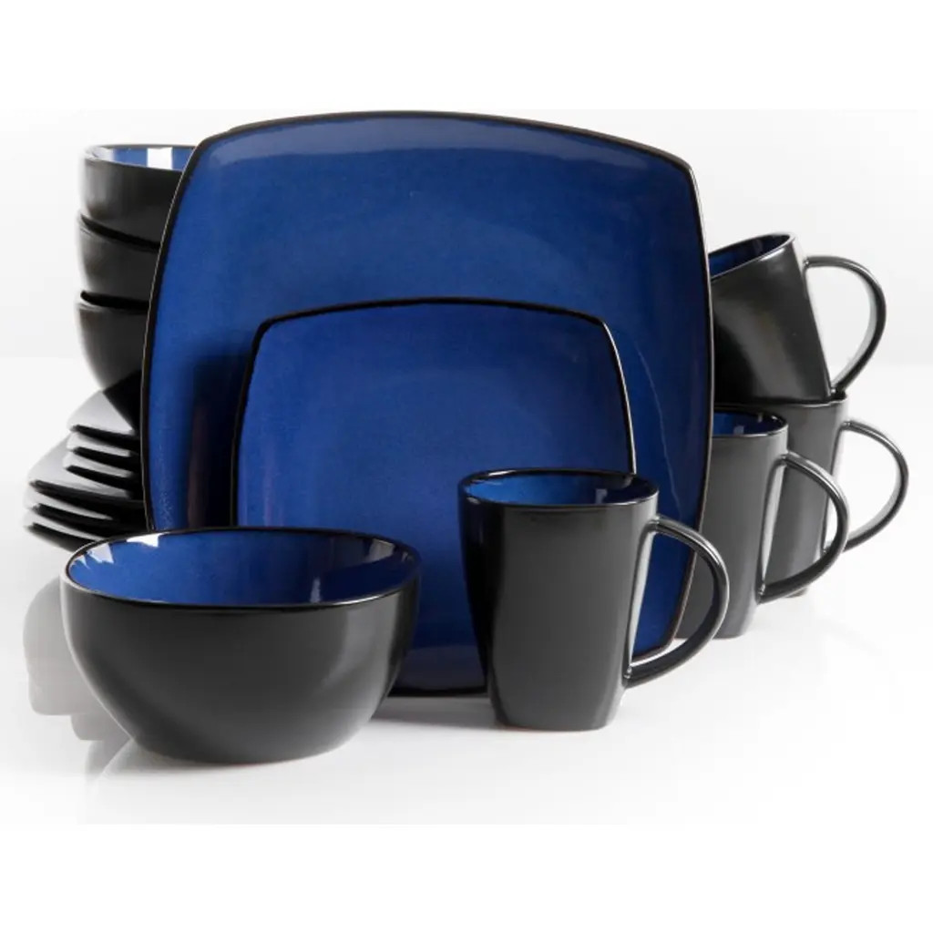 Gibson 16 Piece Square Stoneware Dinnerware Set in Blue at Nordstrom | Nordstrom