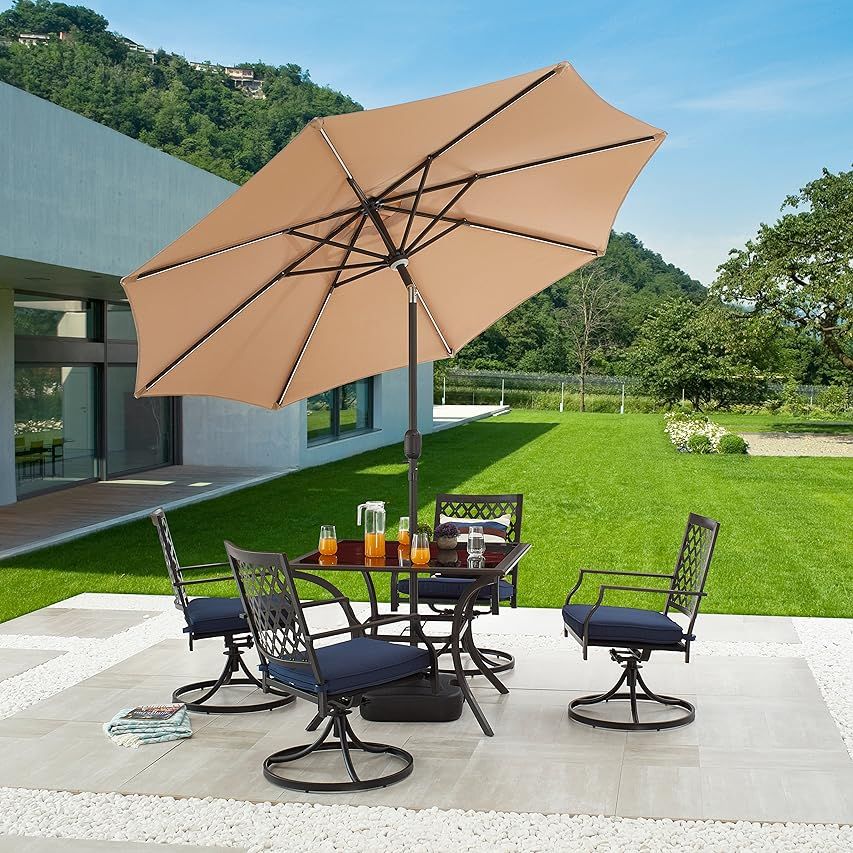 Blissun 9' Outdoor Market Patio Umbrella with Push Button Tilt and Crank, 8 Ribs (Tan) | Amazon (US)
