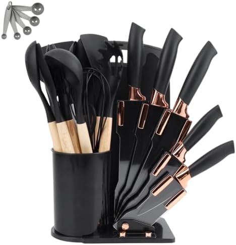 Kit 19 Utensílios De Cozinha Com Cabo De Madeira E Silicone (Preto) | Amazon (BR)