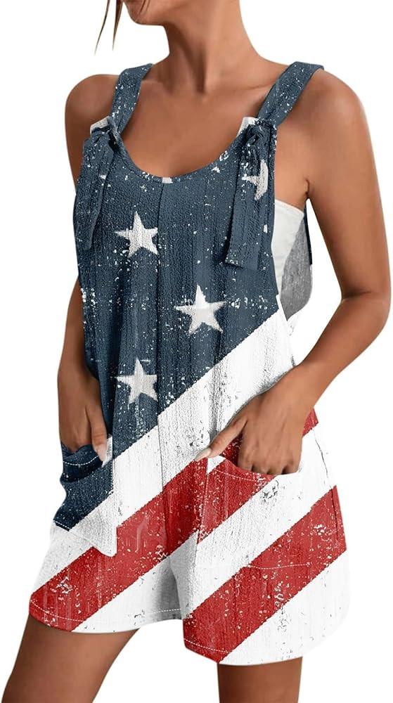Summer Rompers for Women 2025 Casual Loose Short Overalls Adjustable Shoulder Straps Shorts Overa... | Amazon (US)