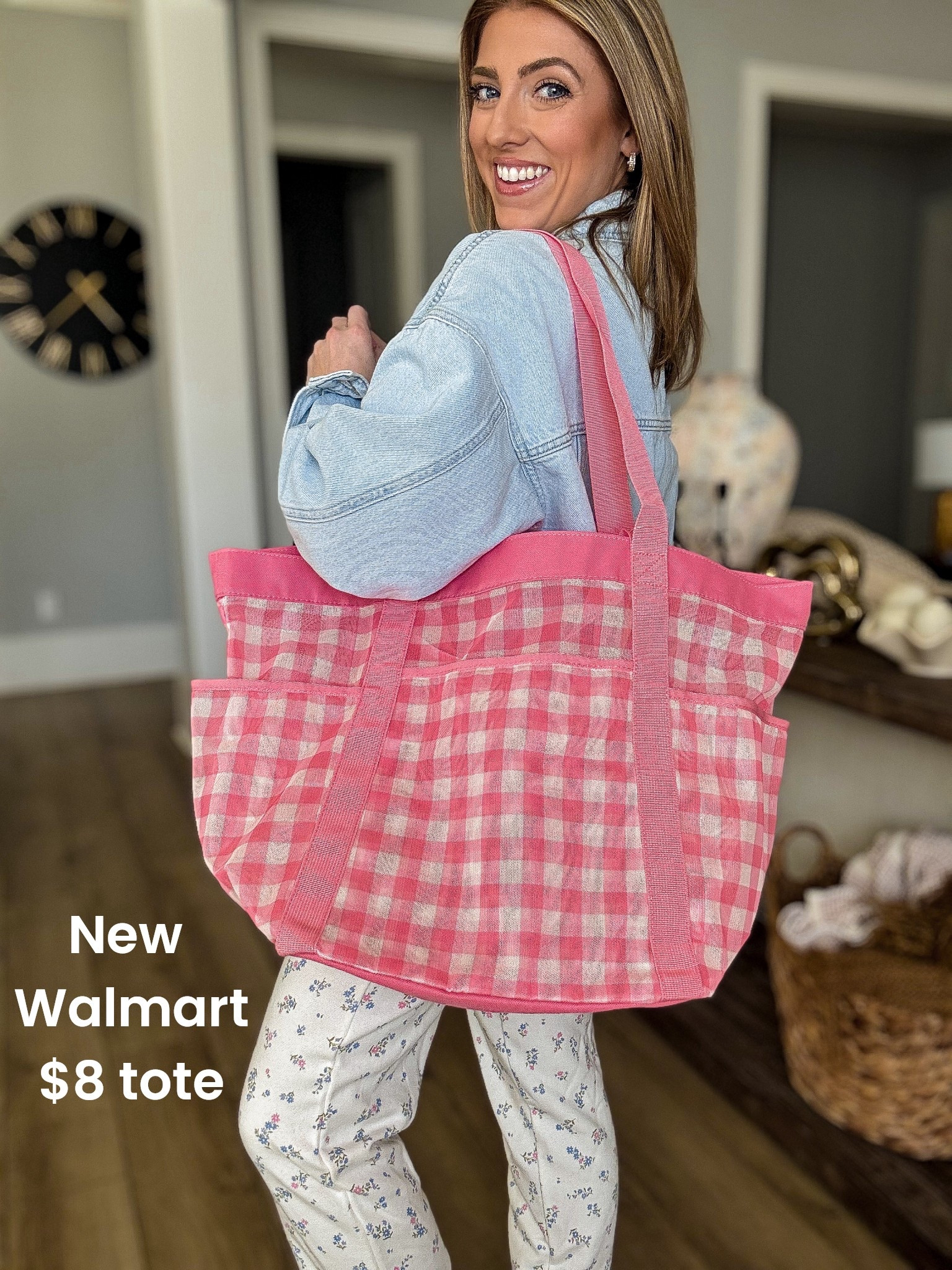 This new Walmart tote bag is SUCH a good find 🤍 Only $8 and the cutest everyday bag. I’m obsessed with the pink gingham, and it also comes in green stripes for a more classic look. It’s lightweight but roomy, has an inside zip pocket, two exterior pockets, and two strap options so it’s easy to carry on your shoulder or by hand. Perfect for beach days, pool days, mom life, travel, errands, sports games, and everyday use. One of those affordable Walmart finds that’s actually practical and cute—definitely grabbing more than one.

#walmartfinds #walmartfashion #walmartstyle #walmartnewarrivals #affordablefinds #budgetfriendly #totebag #beachtote #momlifeessentials #everydaybag #ginghamstyle #summeressentials #pooldaystyle #beachdaymusthaves #ltkfinds