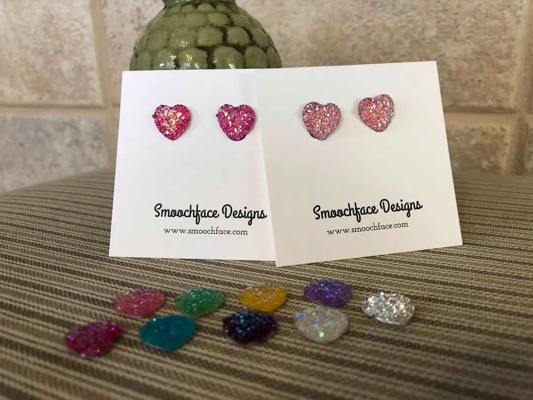 Sparkle Heart Clip On Earrings! Lots of colors! | Etsy (US)