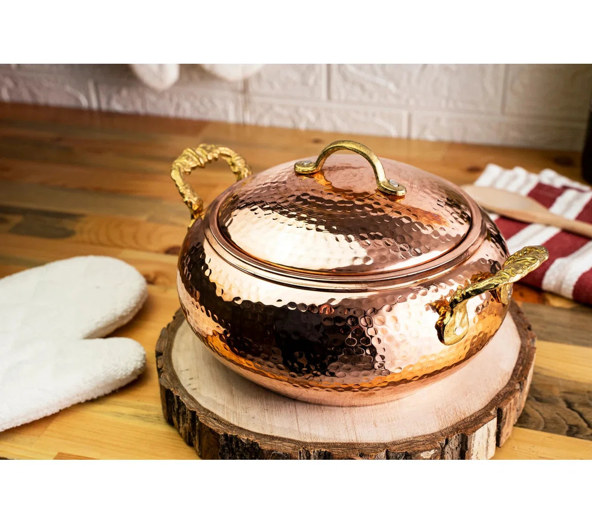 Solid Copper Cooking Pot With Lid | Brass Handle 100% Copper Casserole Heavy Duty | Copper Kitche... | Wayfair North America
