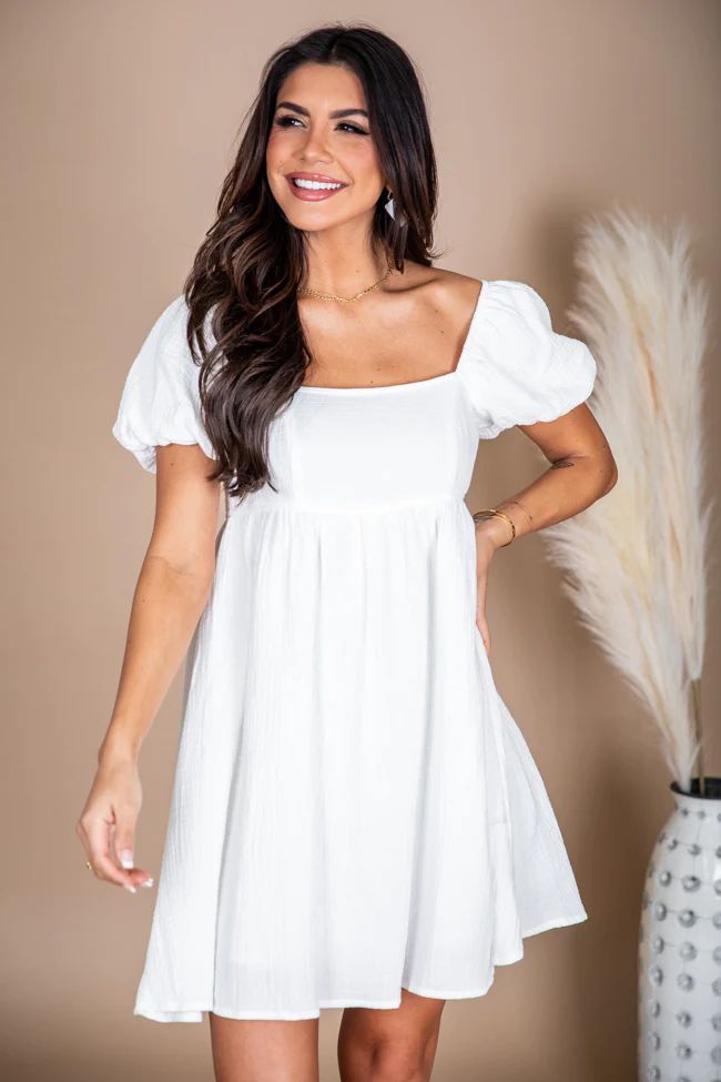 Found Your Way White Puff Sleeve Mini Dress Romper | Pink Lily