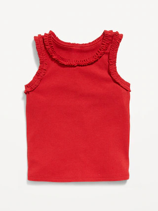 Printed Sleeveless Ruffle-Trim Ribbed Top for Toddler Girls | Old Navy (US)