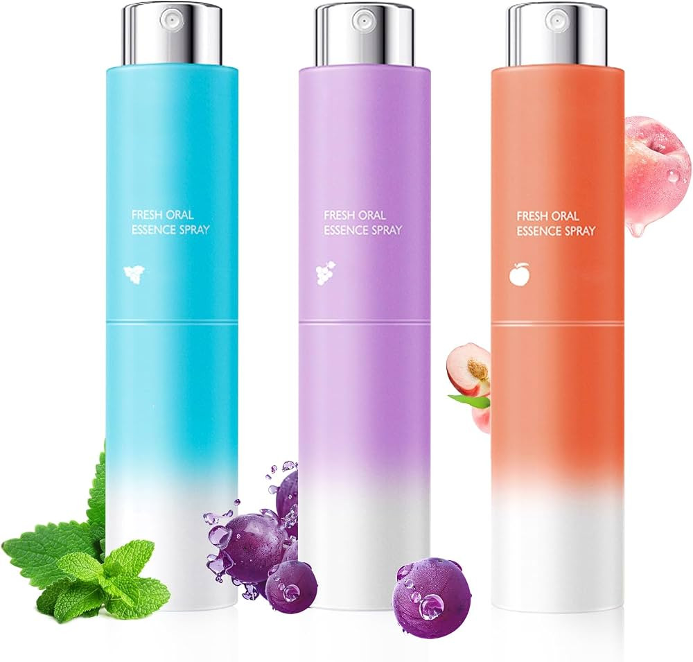 3PCS Breath Fresheners,Peach,Grape,Mint Flavors Fresh Breath Spray for Oral Care,Travel Size Mout... | Amazon (US)