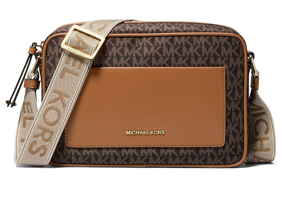 MICHAEL Michael Kors Jet Set Large East West Crossbody With Logo Web Strap Cross Body Women's Handbags Brown/Acorn, Nylon/Polyester | Zappos