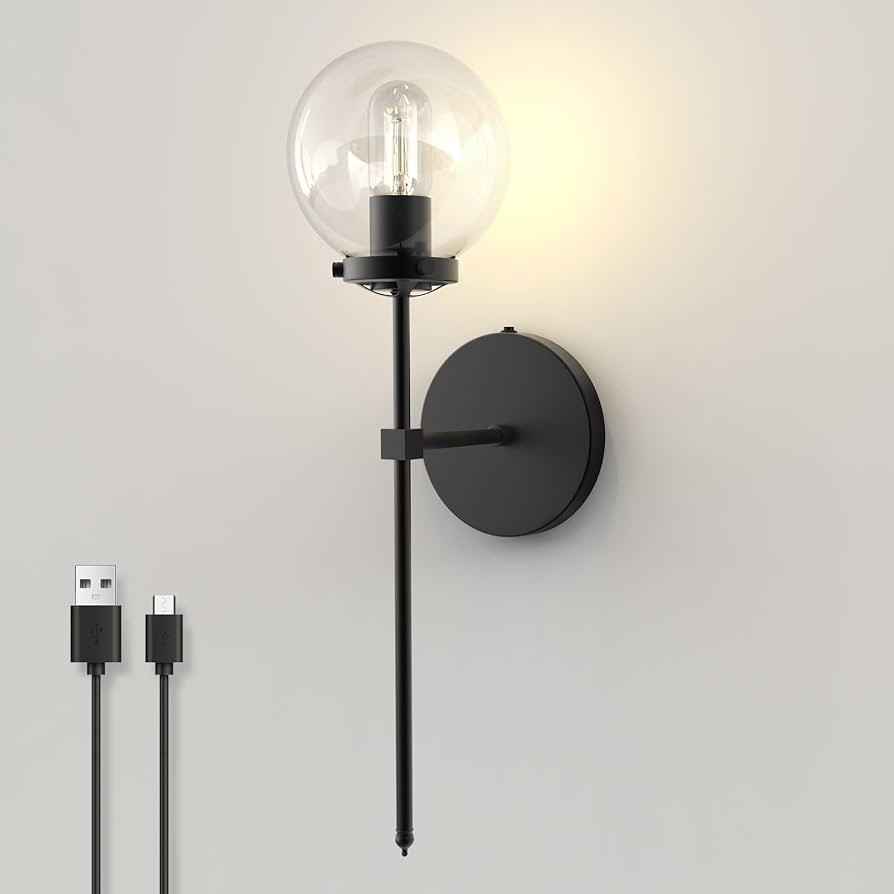 HYMELA C03 Battery Operated Wall Sconce No Wired, Rechargeable Wall Lamp with Clear Glass Shade, ... | Amazon (US)