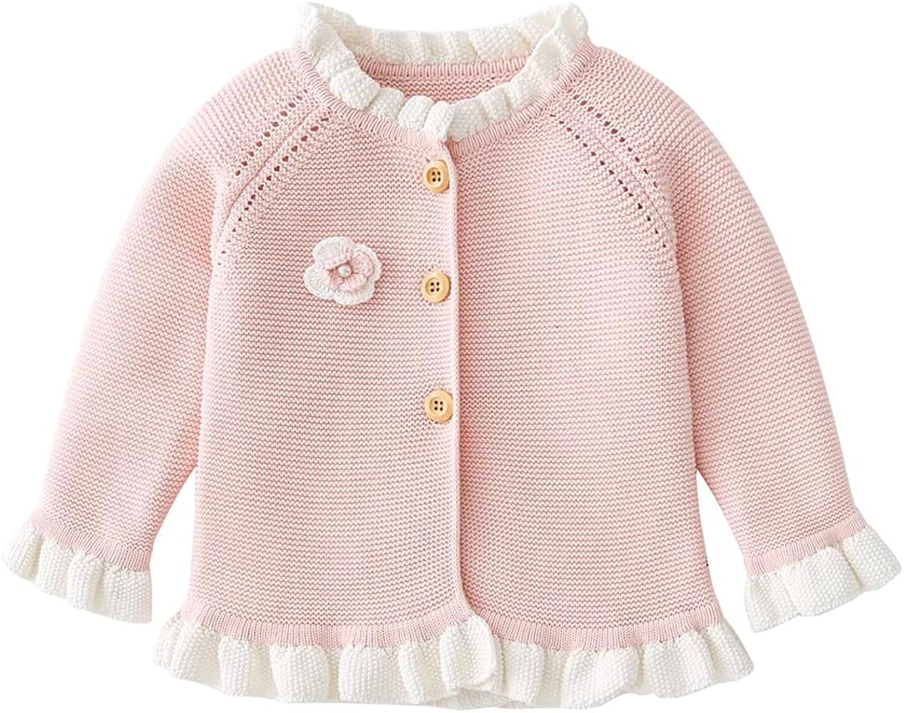 Baby Girls Knitted Cardigan Sweater Crewneck Knit Crochet Button Closure Cardigan Tops Coat Outwear  | Amazon (US)