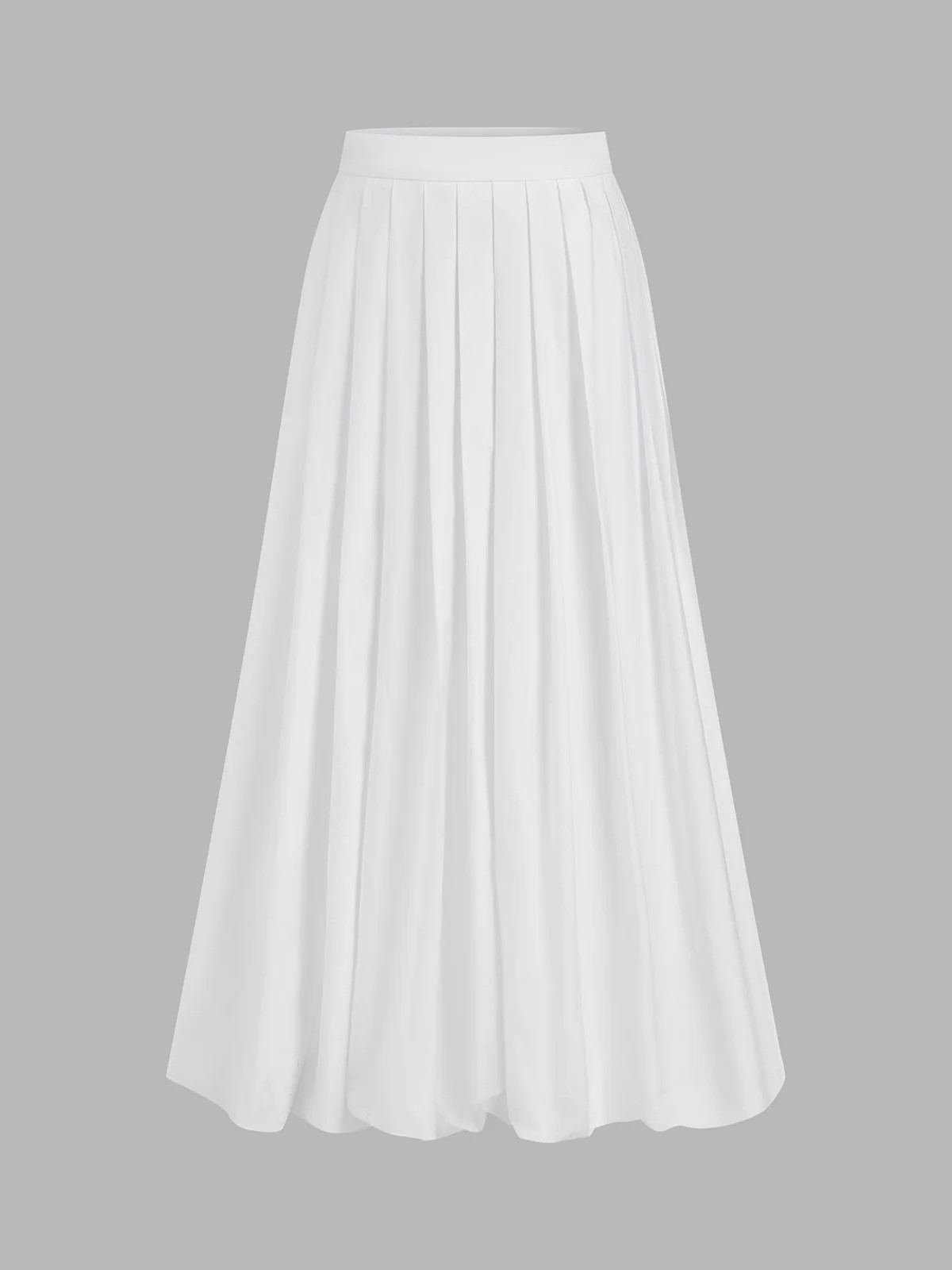 Pleated Cotton Mid-Waist Midi Skirt | Commense