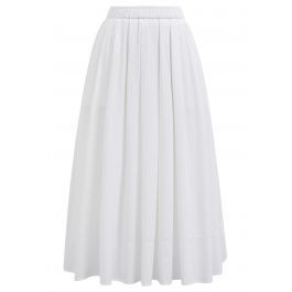 Inseam Pockets Cotton Flare Midi Skirt in White | Chicwish