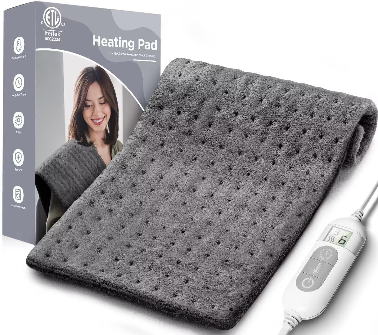Heating Pad for Back & Cramps Relief,Electric Heat Pad Fast Heat,6 Level Heat Setting,3 Level Tim... | Amazon (US)