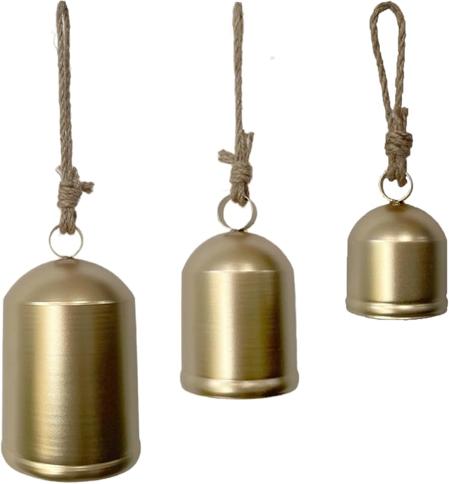 Brass Cow Country Style Rustic Metal Hanging Giant Cow Bells Decor Set of 3 Christmas Decorative ... | Amazon (US)