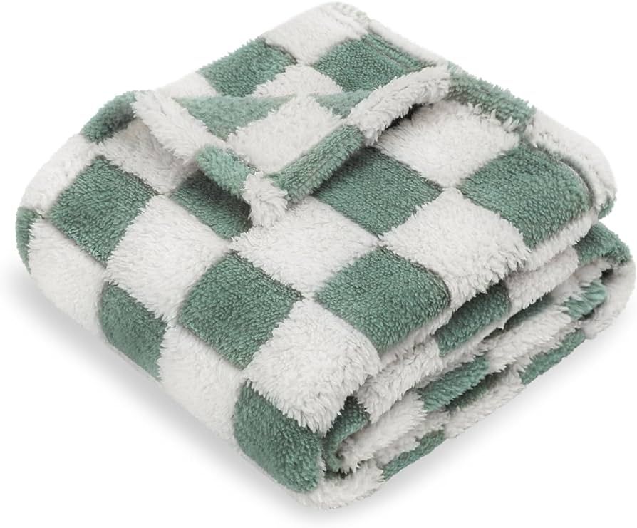 HOMRITAR Checkered Baby Blanket for Boys Sage Green Soft Fluffy Fuzzy Blankets with 3D Chessboard... | Amazon (US)