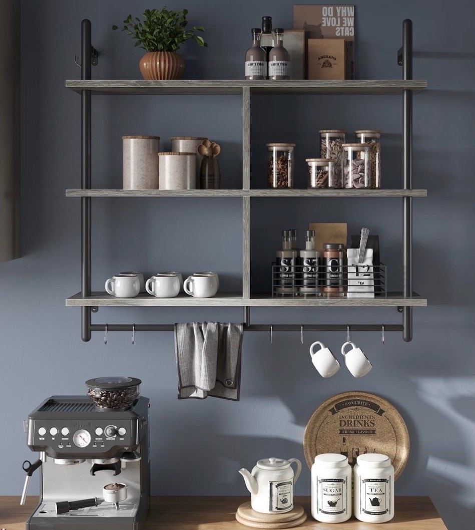 Walmart Bestier 41" Industrial Pipe Shelves Wall Mount, 3-Tier Floating Shelves for Kitchen Bedroom Bathroom in Grey, home accessories, storage, home

#LTKHome