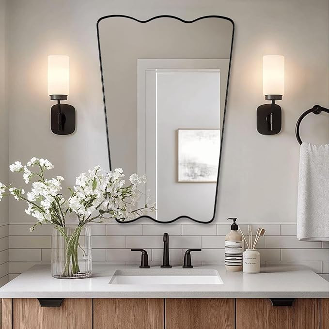 ANDY STAR Scalloped Mirror for Bathroom, 24x36 Inch Matte Black Butterfly Mirror for Living Room,... | Amazon (US)