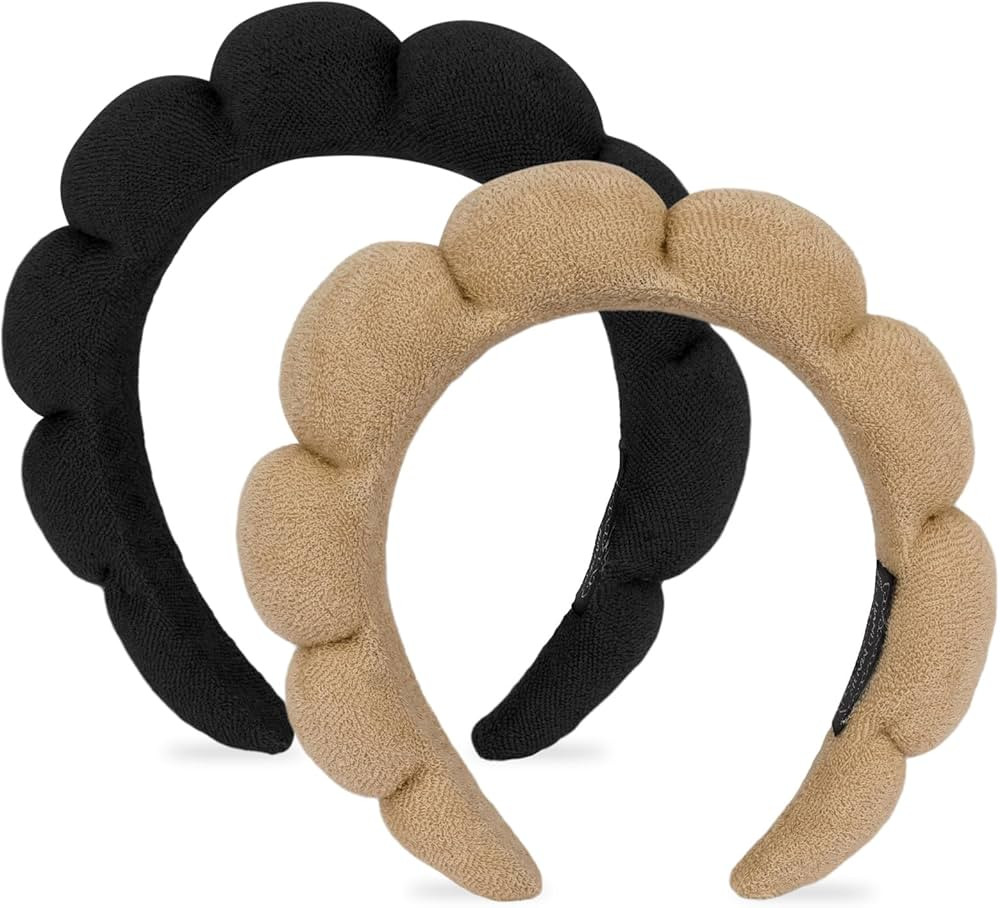 AMCAMI Puffy Spa Headband for Women Sponge Headbands for Girls 2 PCS Terry Towel Cloth Fabric Hea... | Amazon (US)