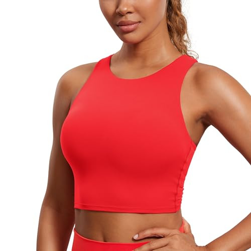 CRZ YOGA Butterluxe High Neck Crop Tank Tops for Women - Racerback Padded Longline Sports Bras Workout Deep Red XX-Small | Amazon (US)