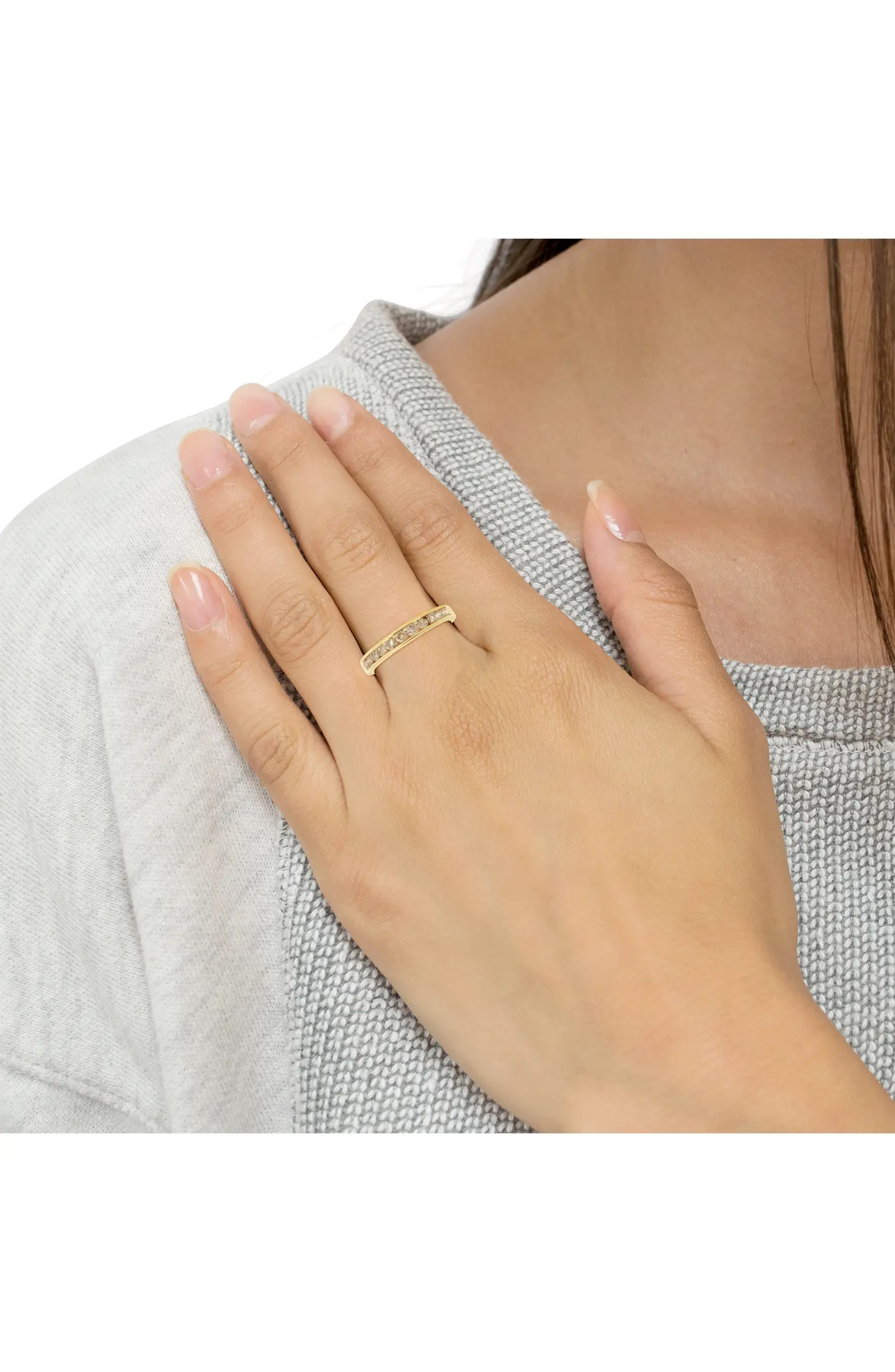 14K Yellow Gold Plated Silver 1/2 Cttw Channel Set Champagne Diamond Band Ring | Nordstrom