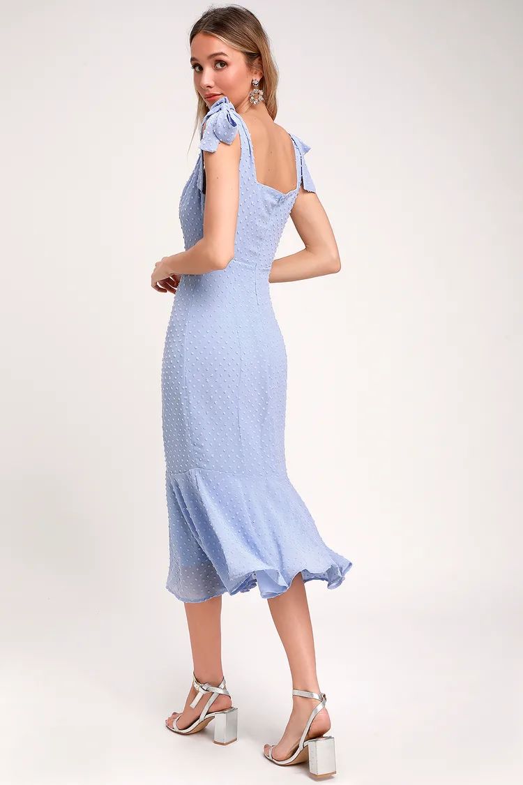 Bimini Periwinkle Blue Swiss Dot Tie-Strap Midi Dress | Lulus (US)