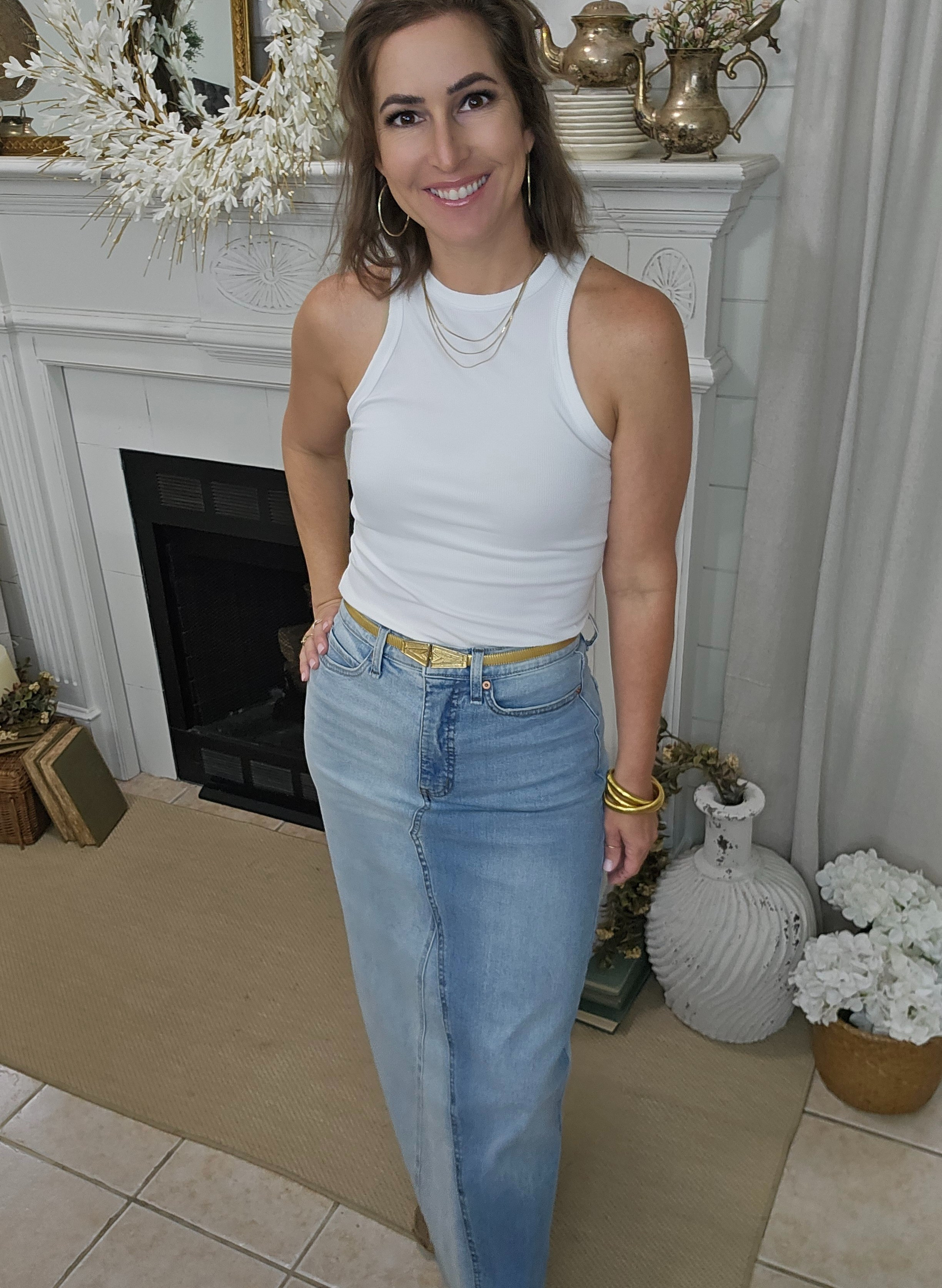 This denim maxi dress is so cute and comfortable.  I would size down. #walmartfashion #denimskirt

