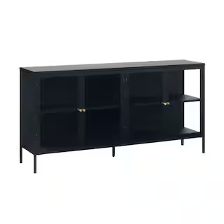 Nyhus Maile 67 in. W x 15.75 in. D x 33.5 in. H Steel 4-Section Sideboard Glass-Door Cabinet HD-4... | The Home Depot