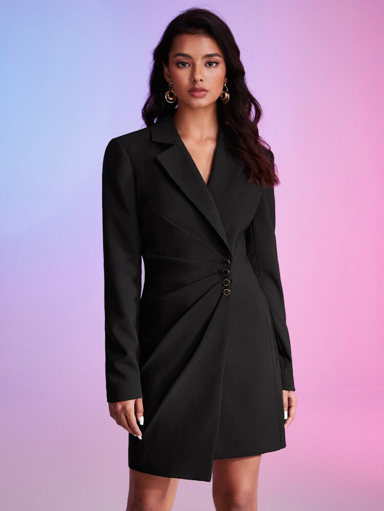 evoluSHEIN Lapel Neck Button Front Wrap Blazer Dress | SHEIN