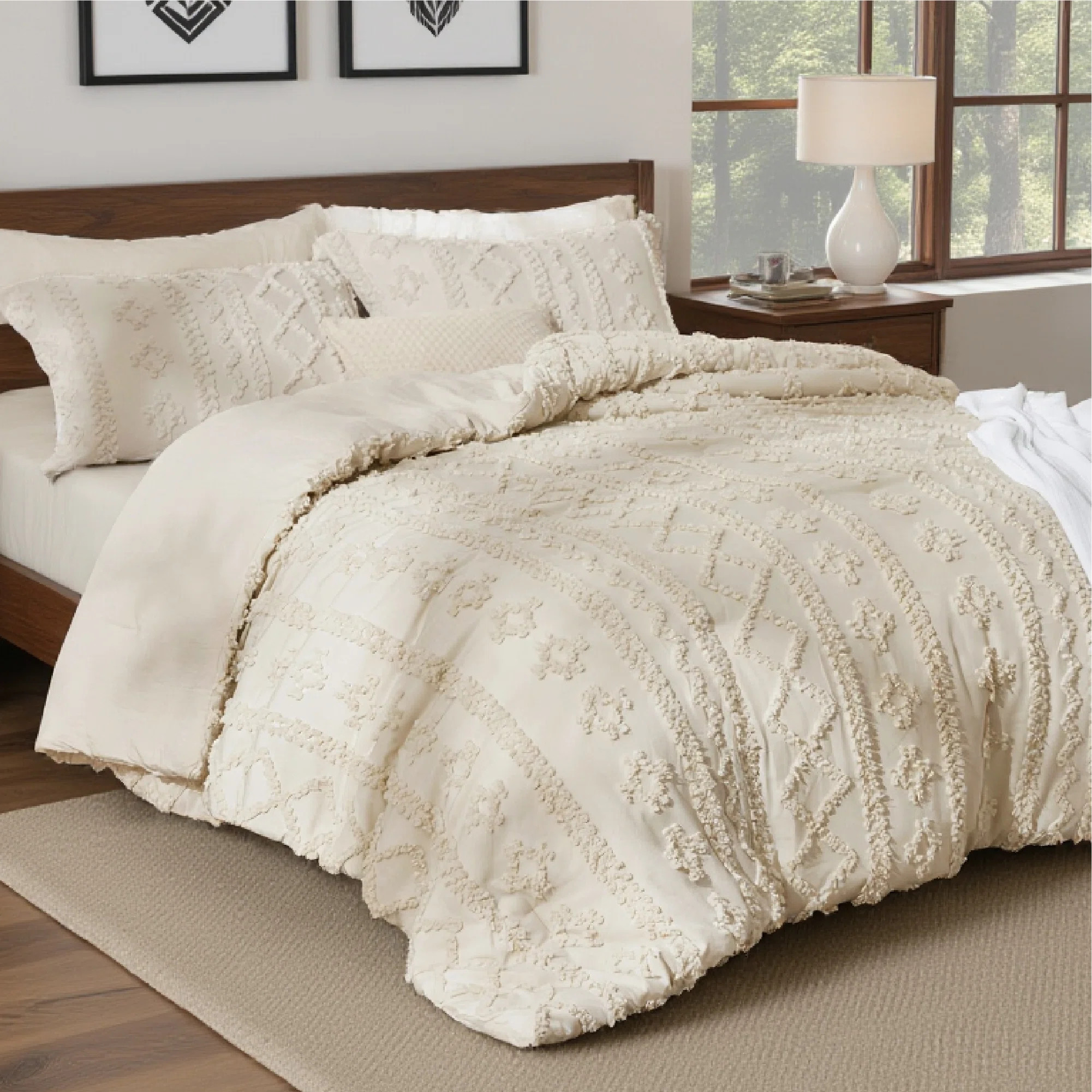 Bedsure Tufted Boho Comforter Set - Beige Boho Bed Set, GentleSoft™ 3 Pieces Farmhouse Shabby C... | Wayfair North America