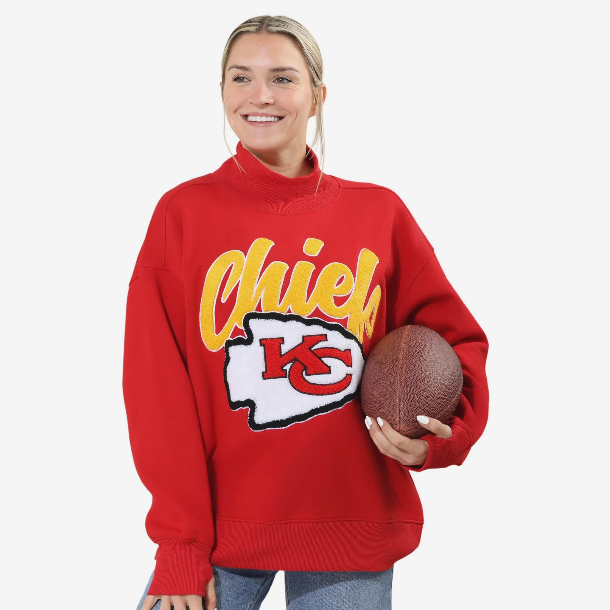 Kansas City Chiefs Chenille Logo Oversized Mockneck Sweatshirt | FOCO inc