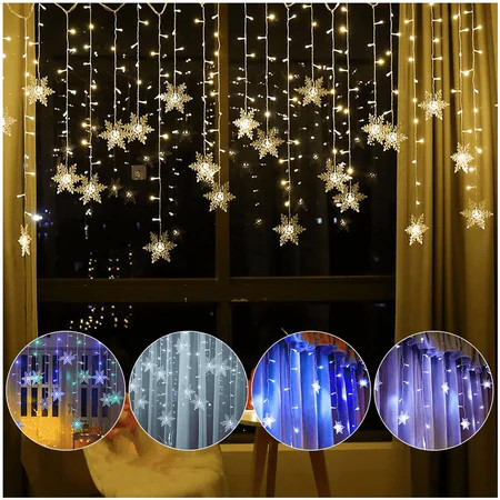 Christmas Snowflake Curtain String Lights, 11.5ft 96 LED Fairy Lights.Waterproof Lights Indoor Outdoor Xmas Decorations for Bedroom Party Patio Room Garden Home Xmas Tree Decorations (Warm White) | Walmart (US)
