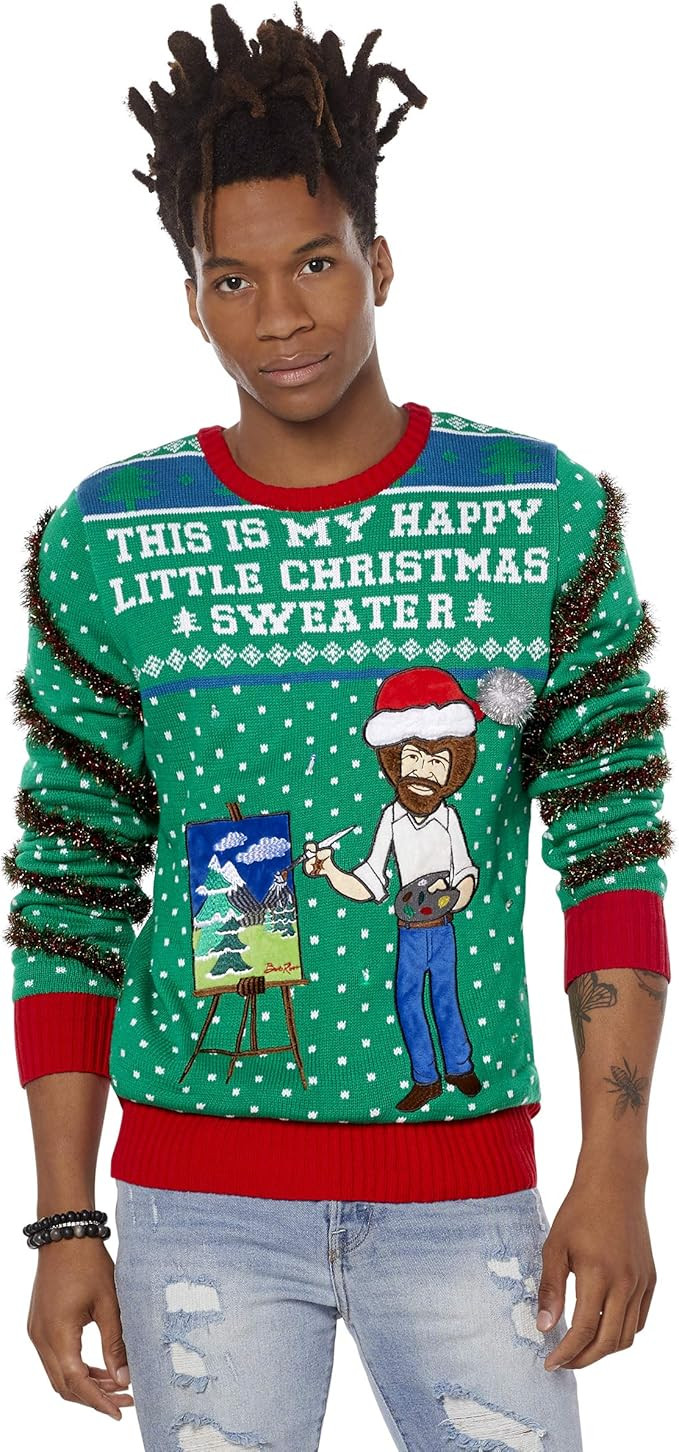 Spencer's Light-Up Happy Little Christmas Bob Ross Ugly Christmas Sweater | Amazon (US)