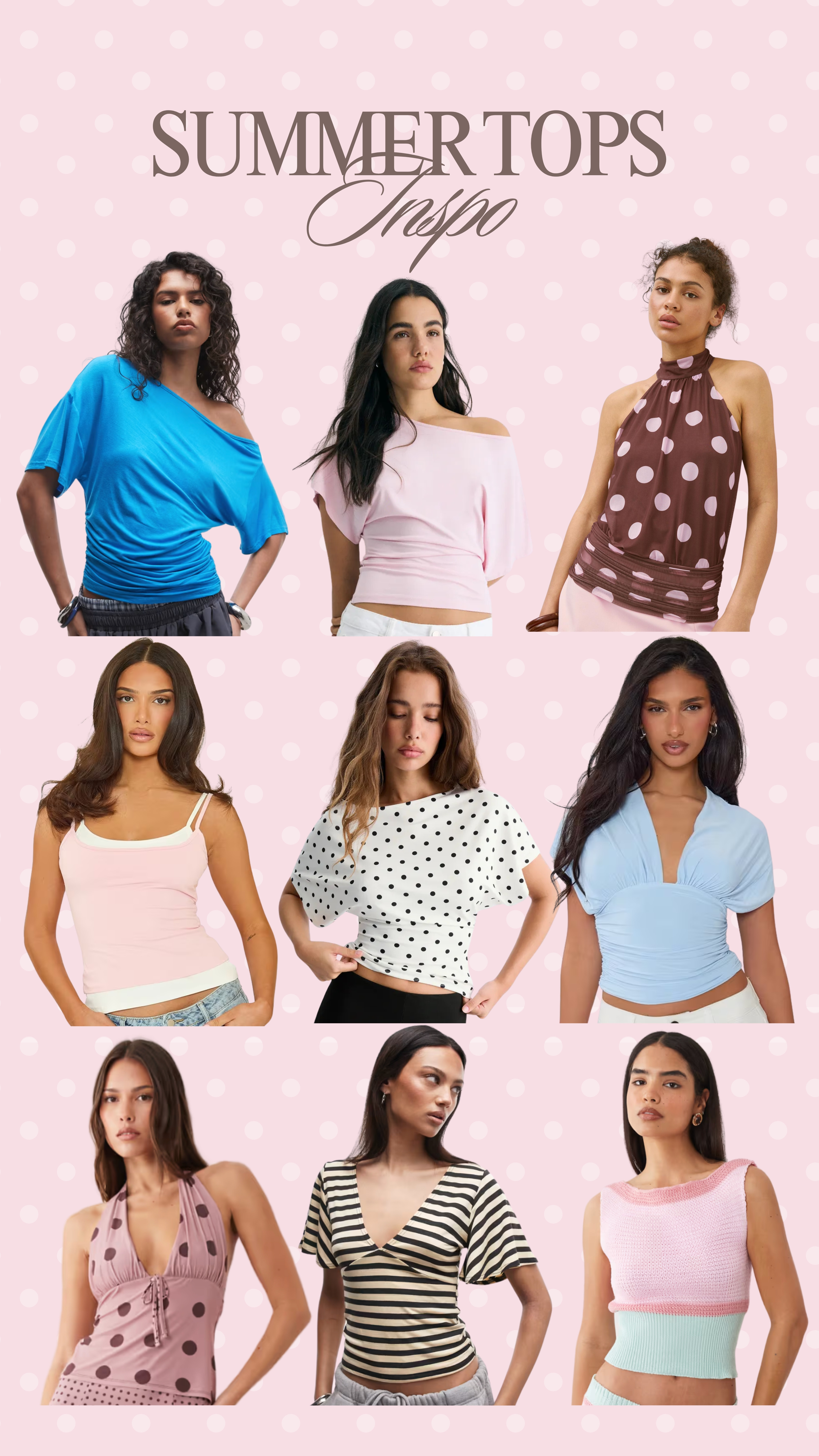 Last min bank holiday heatwave top inspo 🩷🌴

summer top, off the shoulder top, polka dot top, dressy top, v neck top, batwing top, asos new in, pink top, holiday top, jeans and a nice top 

 #LTKspring #LTKsummer #LTKpartywear