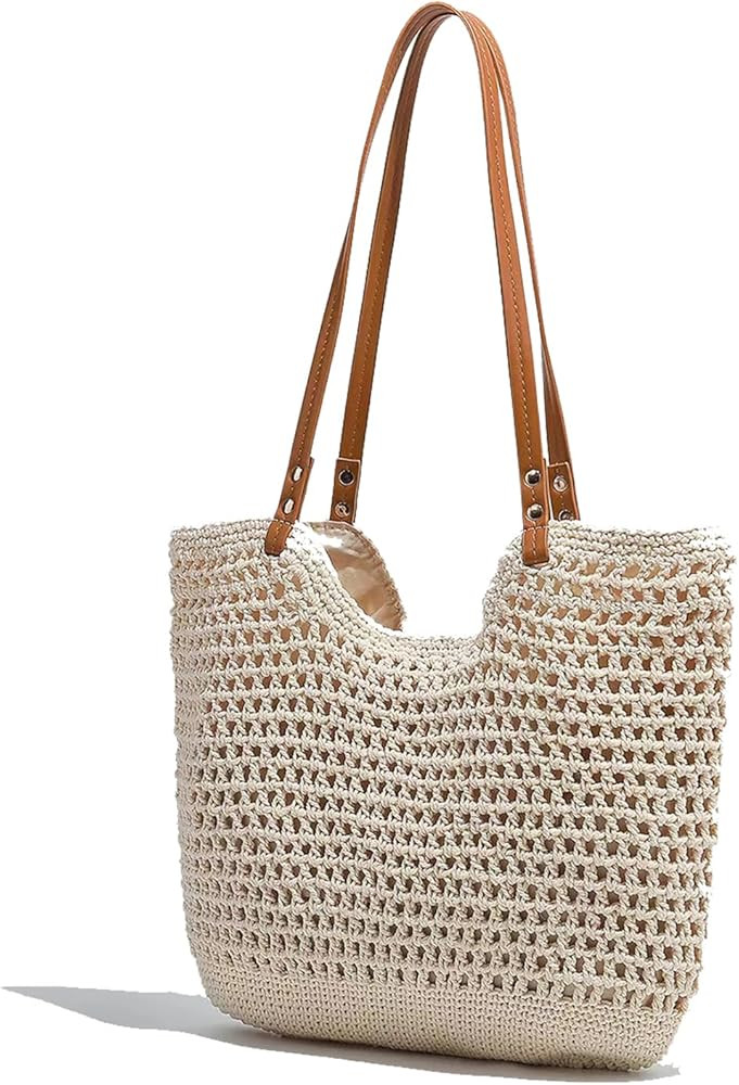 Cotton Fibre Crochet Beach Tote Bag for Vacation,Bohemian Cotton Hobo Shoulder Bag Casual Woven P... | Amazon (US)