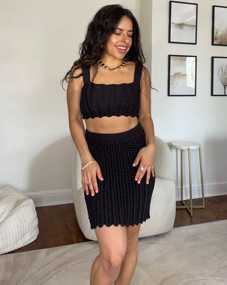 Braided knit sweater set from Target. Affordable fashion. Two piece set. Petite Friendly. Black skirt and crop tank top. Summer outfits. Vacation outfit 

#LTKSeasonal