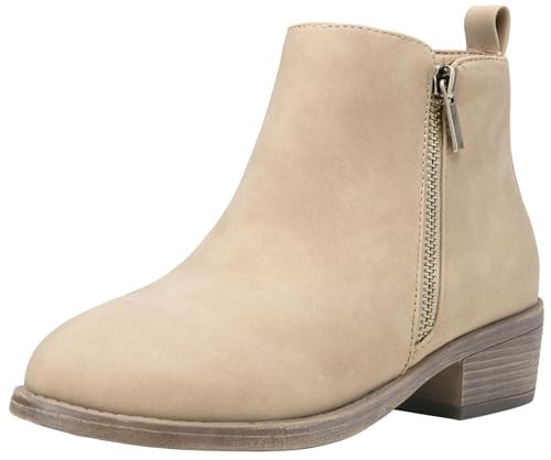 Jeossy Women's Ankle Boots, Low Heel Trendy Dress Booties, 905 - Tan Nubuck, Size 9.5 US - Zipper and Round Toe (DJY905 tan Nubuck 09.5) | Amazon (US)
