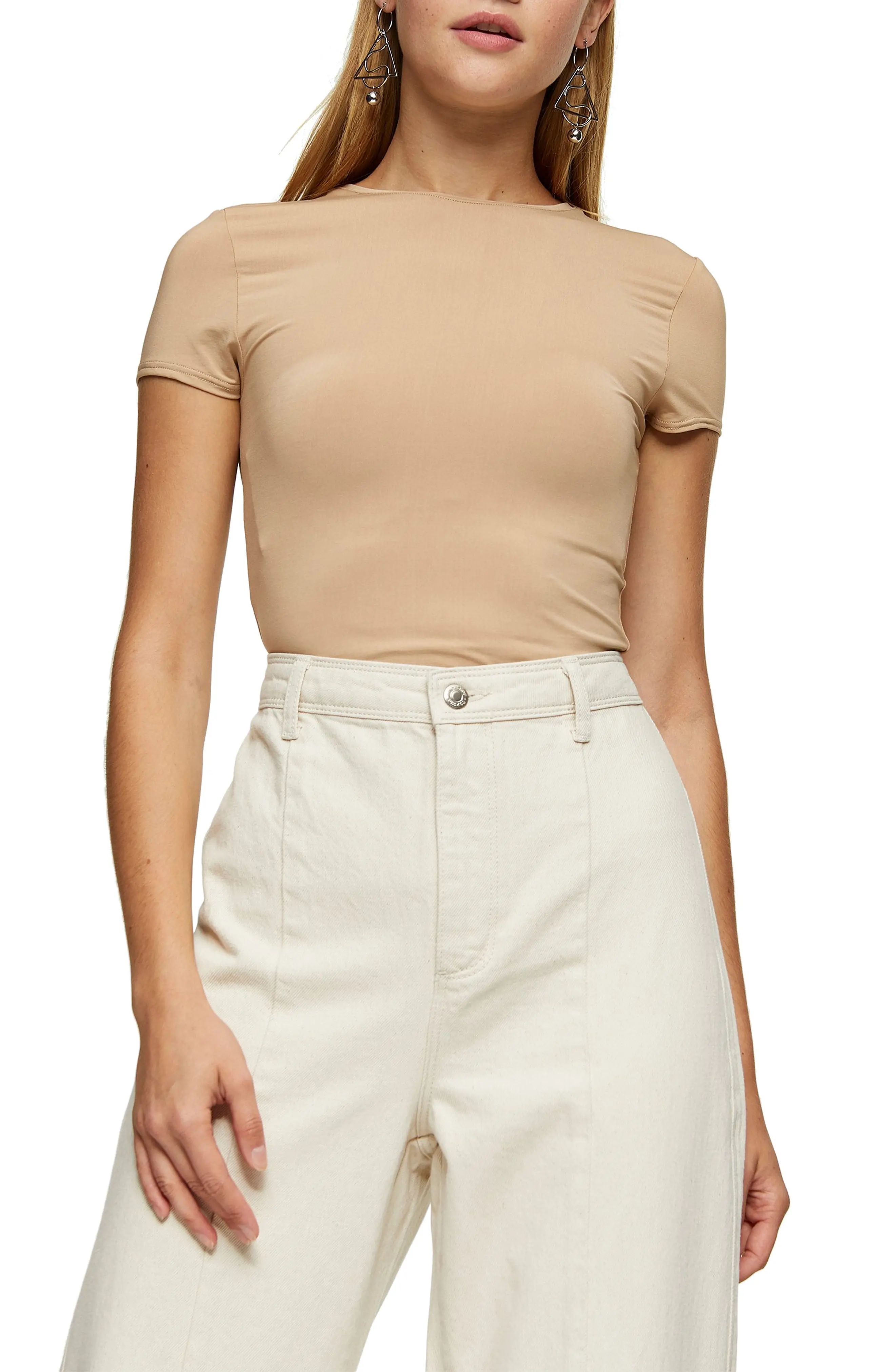 Women's Topshop Slinky T-Shirt, Size 6 US - Beige | Nordstrom