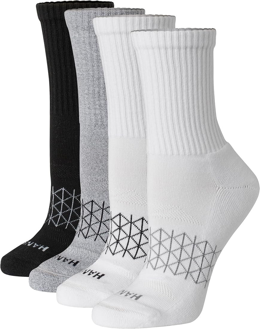Hanes Women's Cushioned Crew Socks, Absolute Active Crew Socks For Women, Seamless Toe, 4-Pairs | Amazon (US)