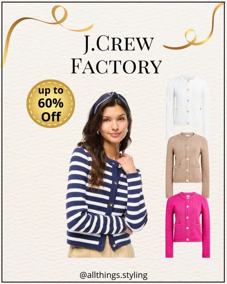 My favorite J.CREW FACTORY Lady Jacket Cardigan sweaters are currently up to 60% Off + Free Shipping.  My white Lady Jacket is so classic and perfect with denim or workwear 🌸

J Crew Factory Sale, Lady Jacket, striped lady jacket cardigan sweater, short sleeve lady cardigan sweater

#LTKWorkwear #LTKSeasonal #LTKSaleAlert