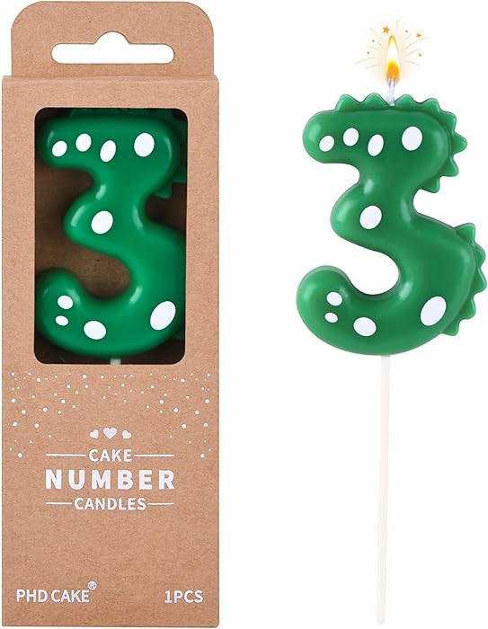 PHD CAKE 2.76 Inch Green Dinosaur 3 Number Birthday Candles, Dinosaur Number Candles, Cake Number... | Amazon (US)