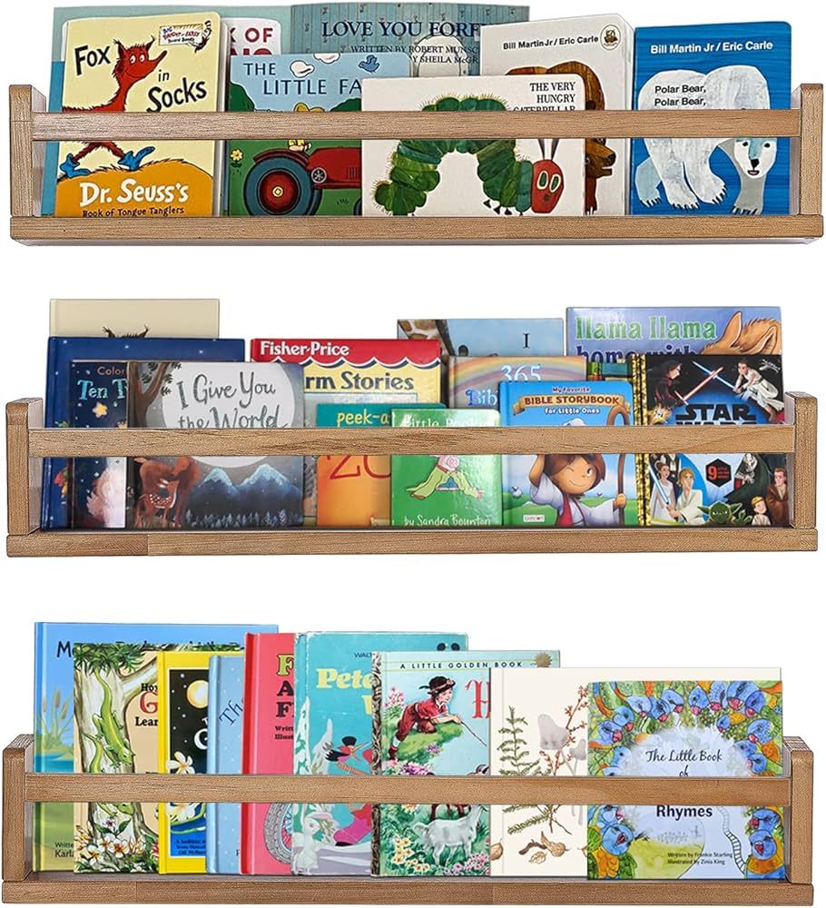 Nursery Shelves Light Walnut Floating Book Shelf Organizer for Baby Nursery Décor Wall Book Shel... | Amazon (US)